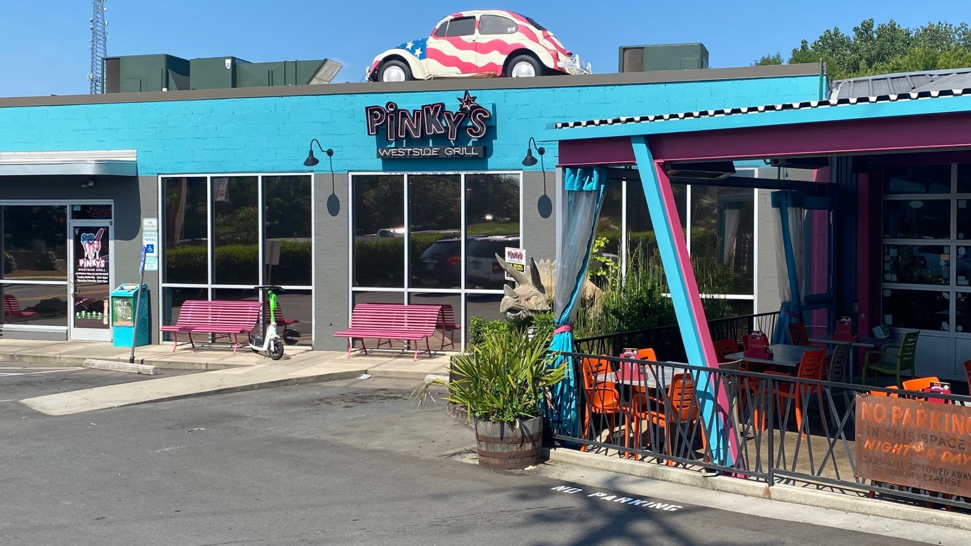 Inside Pinky's Westside Grill, home of the white trash burger wcnc