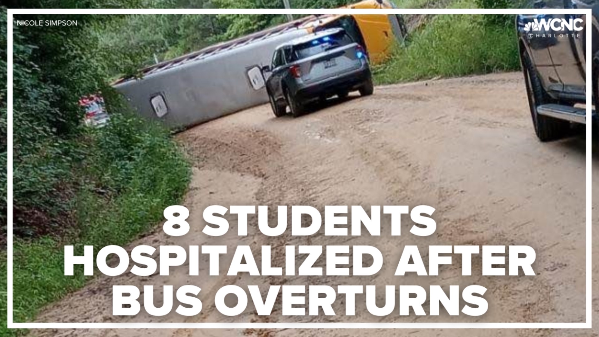 Eight students were taken to the hospital after a school bus overturned on Friday afternoon, Chesterfield County School District officials say.