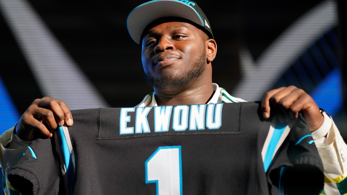 Carolina Panthers pick Ikem Ekwonu with the 6th pick of the 2022 draft.  Listen to the reaction 