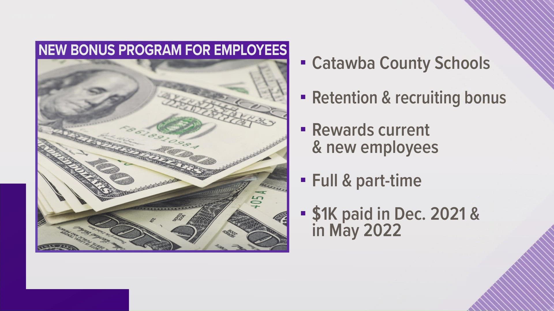 Schools in Catawba County are rolling out a new retention and recruiting bonus program aimed at rewarding current and new employees for extra duties due to COVID-19.