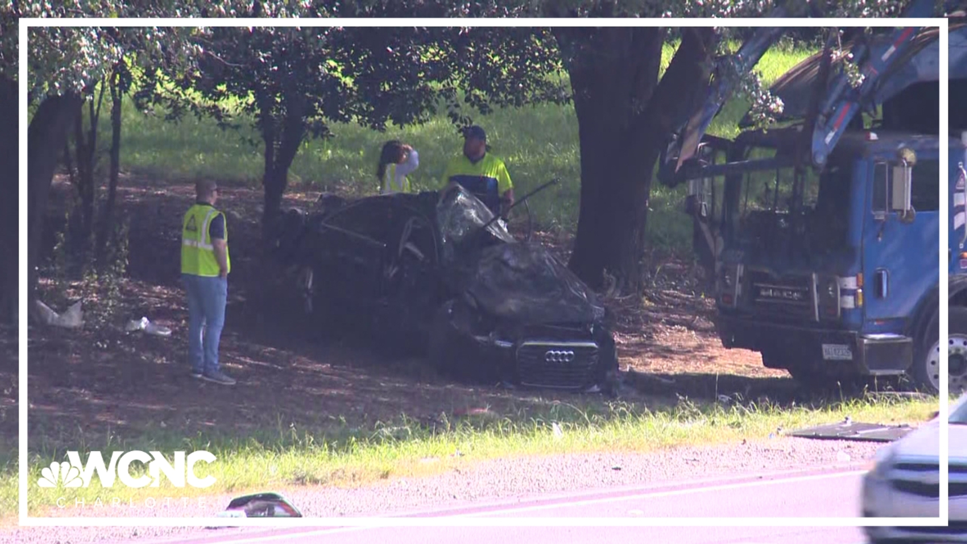 Four people were seriously injured in a crash involving a garbage truck on Interstate 85 in northwest Charlotte on Tuesday, Medic said.