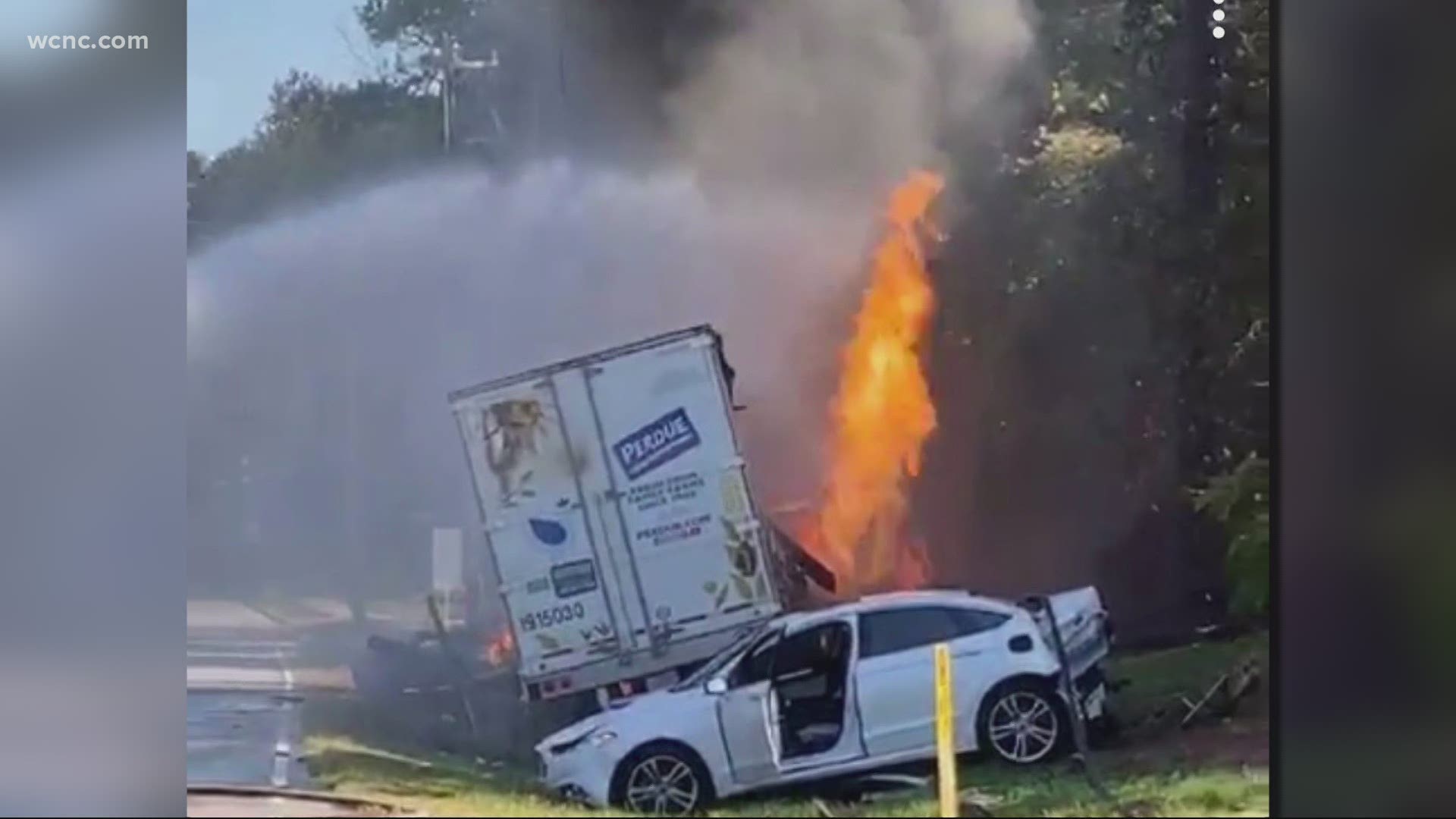 No injuries have been reported after a fiery tractor trailer crash in Concord.