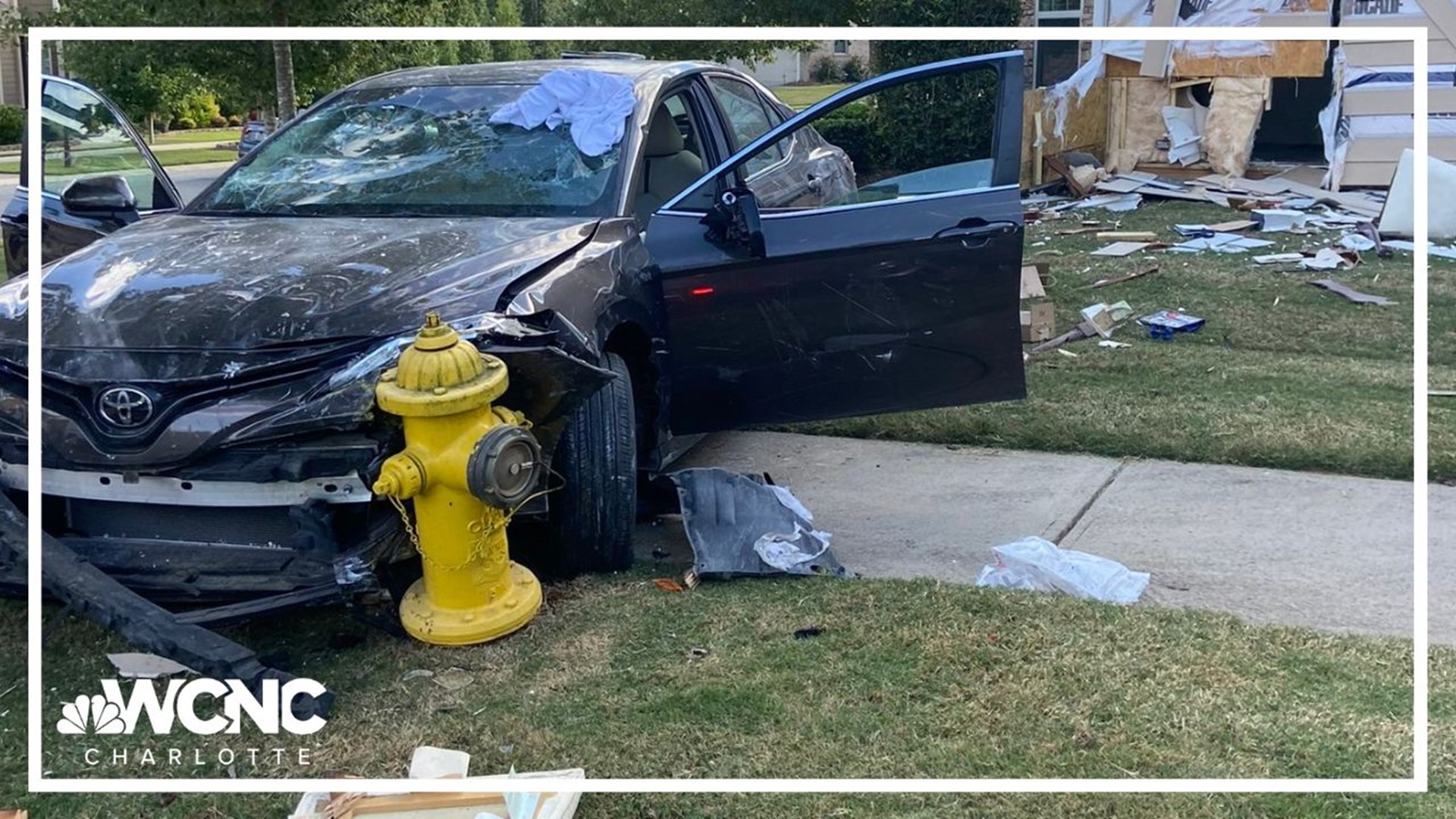 A driver was taken to the hospital after crashing into a house in Huntersville on Sunday afternoon, firefighters said.