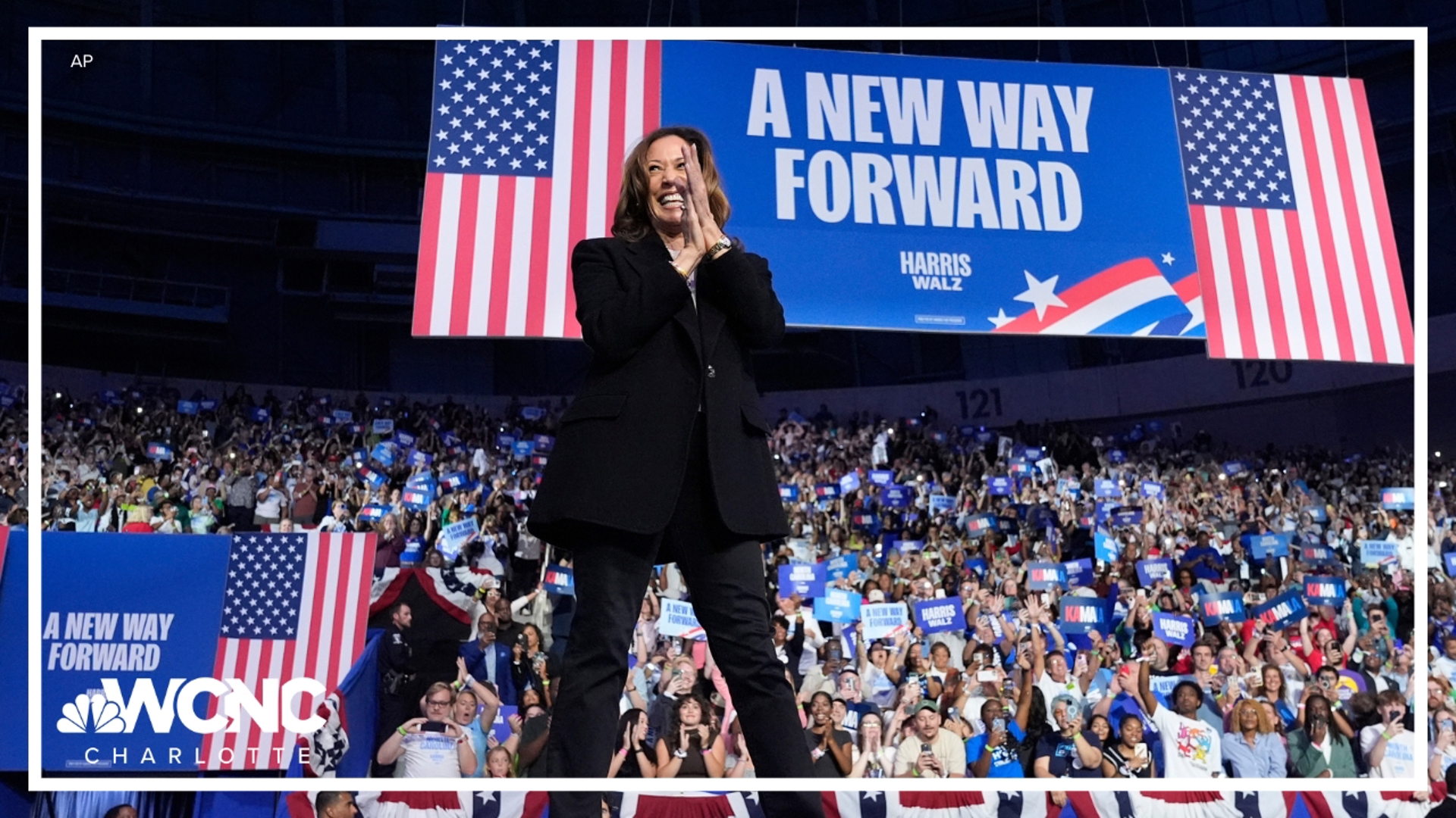 Democratic presidential nominee Vice President Kamala Harris speaks during a campaign event in Charlotte.