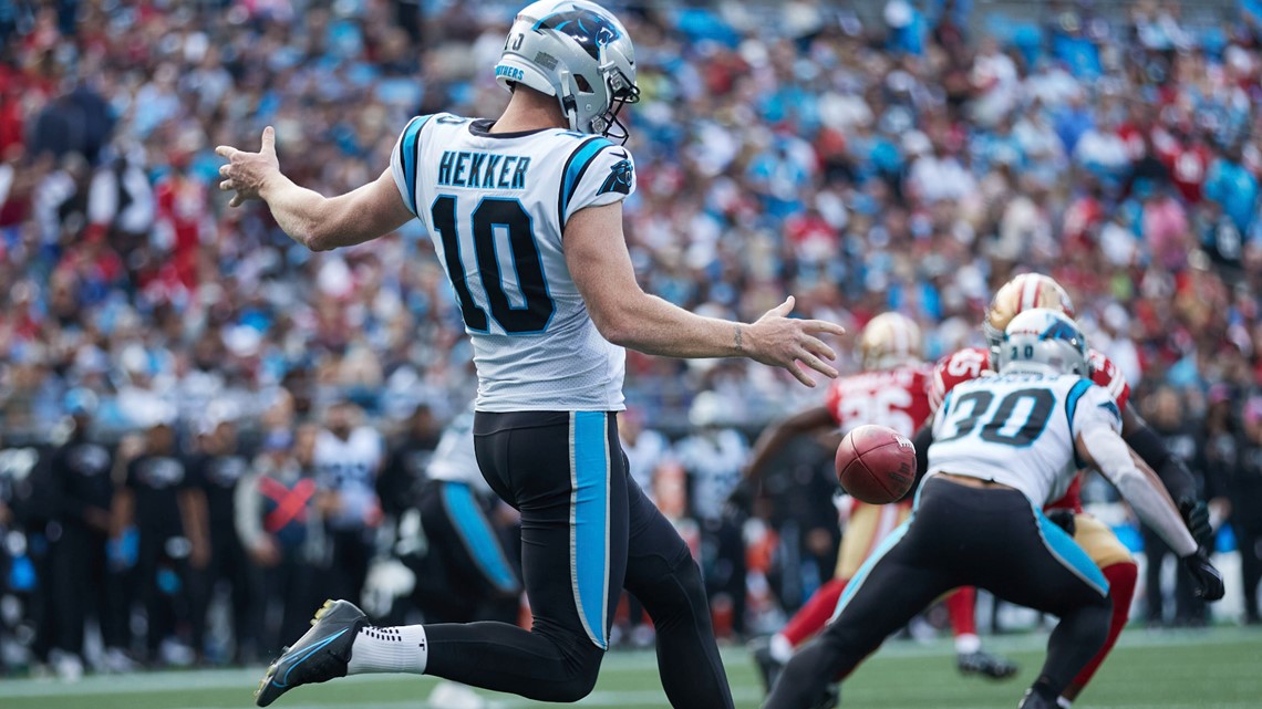 Carolina Panthers punter Johnny Hekker (10) before an NFL football game  against the Cleveland Browns, Sunday, Sep. 11, 2022, in Charlotte, N.C. (AP  Photo/Brian Westerholt Stock Photo - Alamy