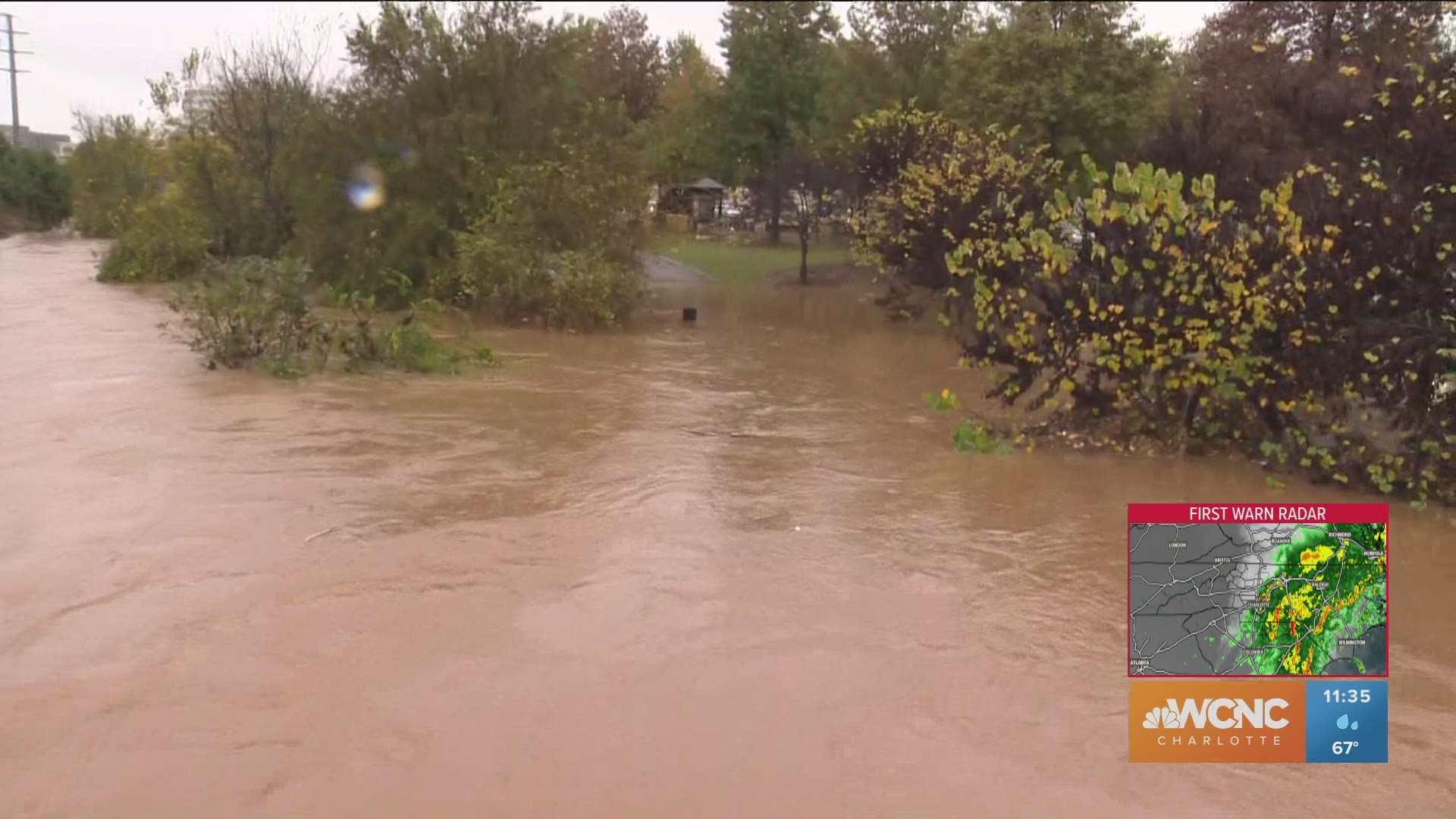 The Little Sugar Creek set a new record for flood levels Thursday, as heavy rains drenched Charlotte, North Carolina and the surrounding areas.