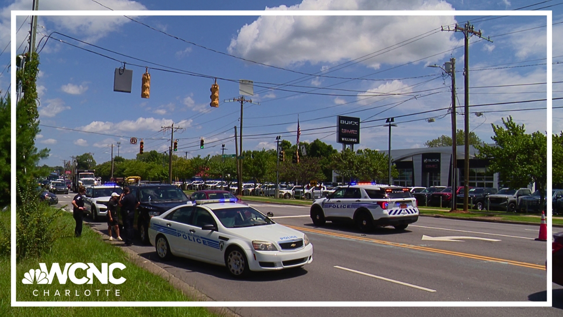 It happened at the intersection of South Boulevard and East Hebron Street around noon Friday.