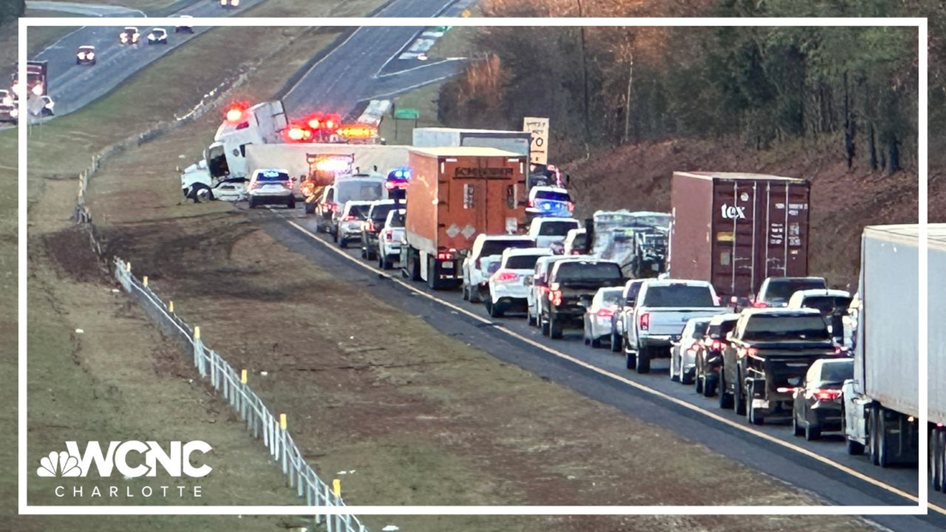 An overturned tractor-trailer caused miles-long backups on Interstate 77 in Rock Hill on Monday, officials said.