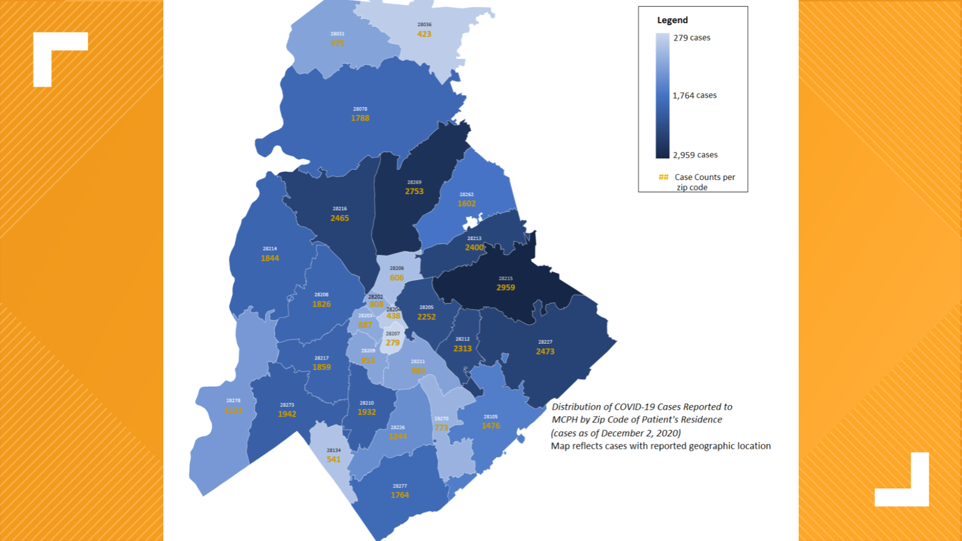 COVID19 cases by zip code in Mecklenburg County