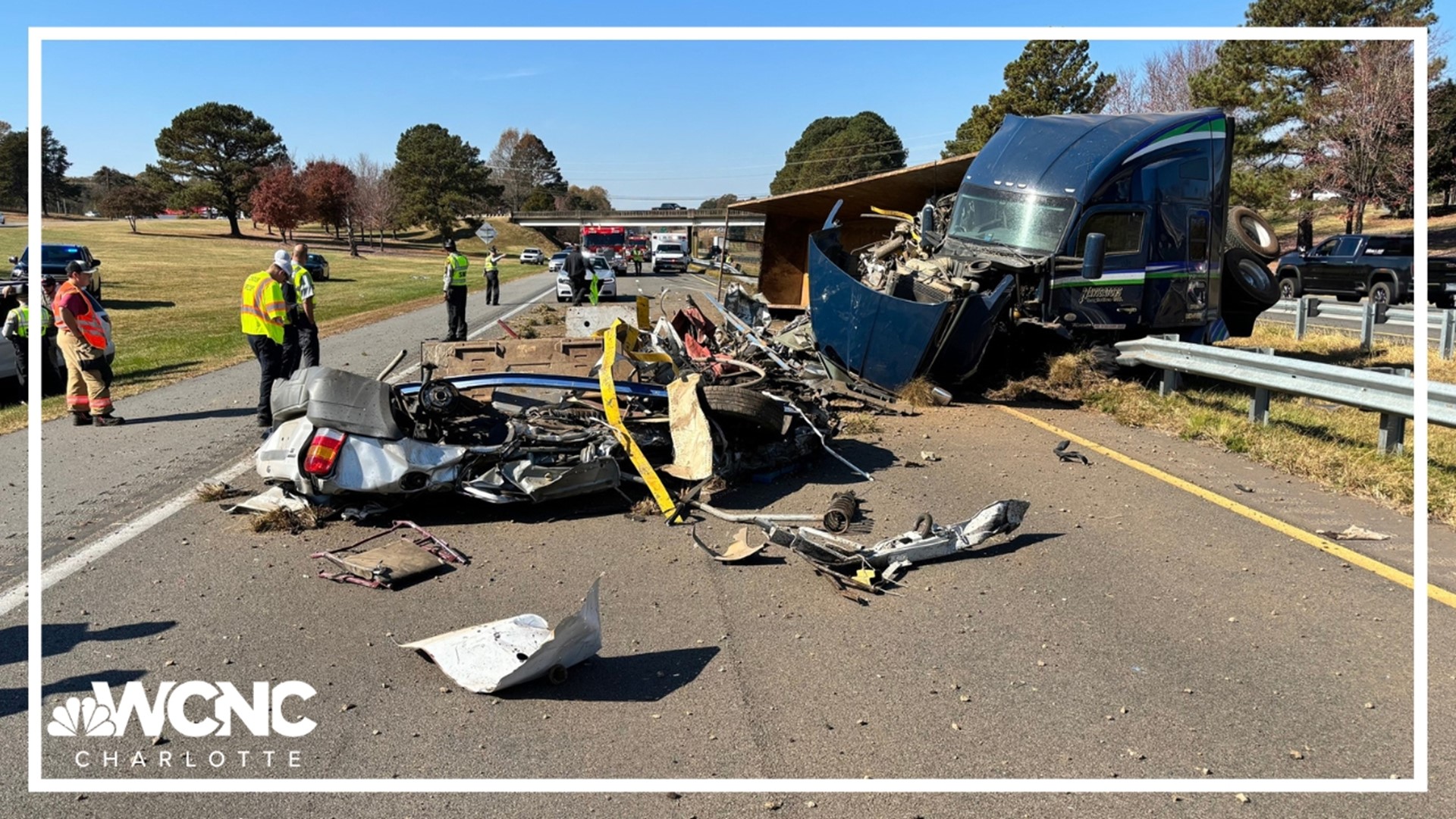 The eastbound lanes of Interstate 40 were shut down near Rock Barn Road in Conover Monday afternoon due to an overturned tractor-trailer, officials said.