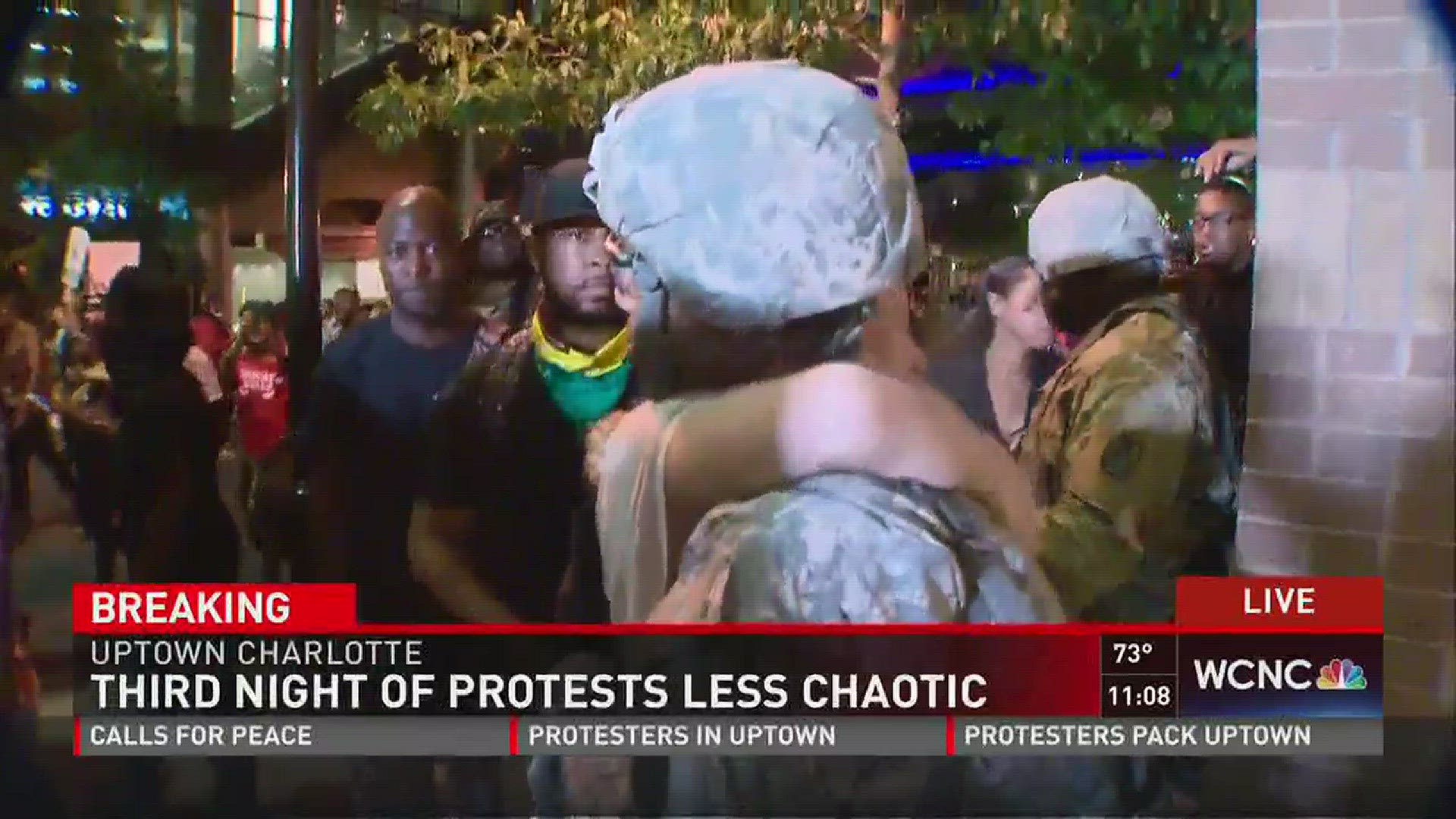 Violent protests gave way to peaceful demonstration in uptown Thursday, as hundreds of protesters calmly marched through Charlotte.