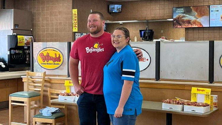 Panthers center serves up 'Bozeberry Biscuits' at Bojangles