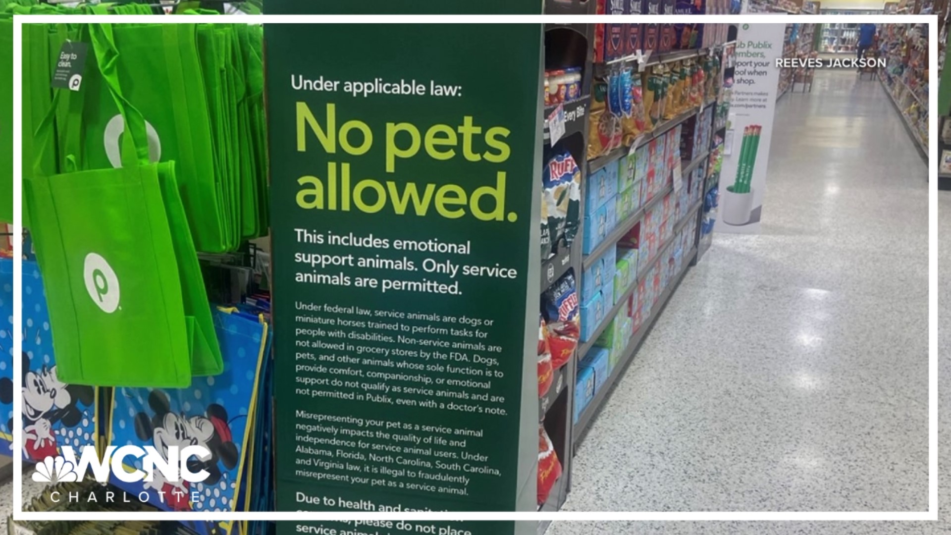 If you've shopped inside any Publix store in the last week or so, you've probably noticed several new green signs inside that simply read: "No pets allowed."