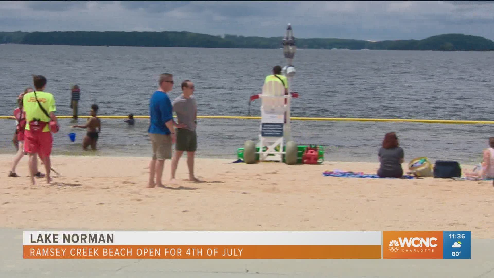Ramsey Creek Beach on Lake Norman will open for the Fourth of July holiday, Mecklenburg County officials announced.