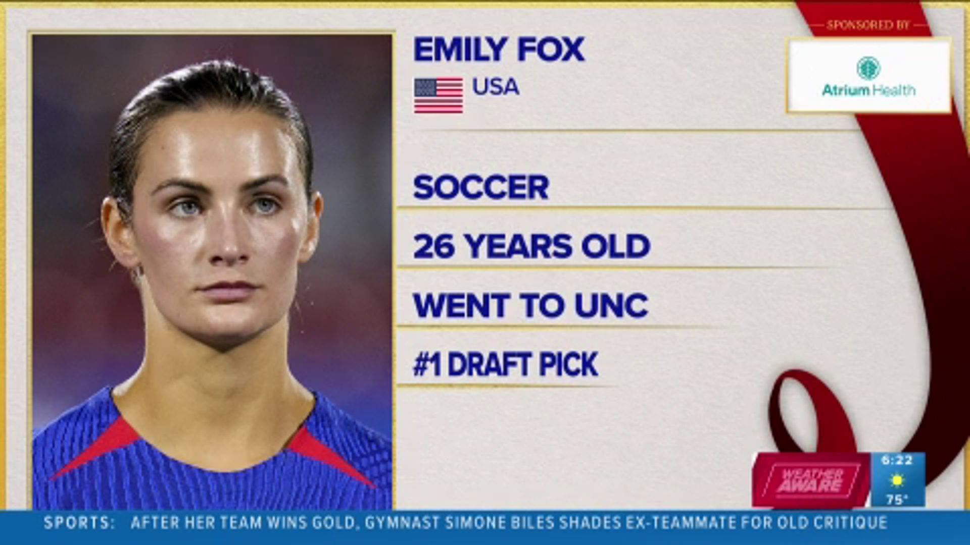 Emily Fox, a women's soccer star at UNC, was the No. 1 overall pick in the women's soccer league draft. She and Team USA are heading to the Olympic quarterfinals.