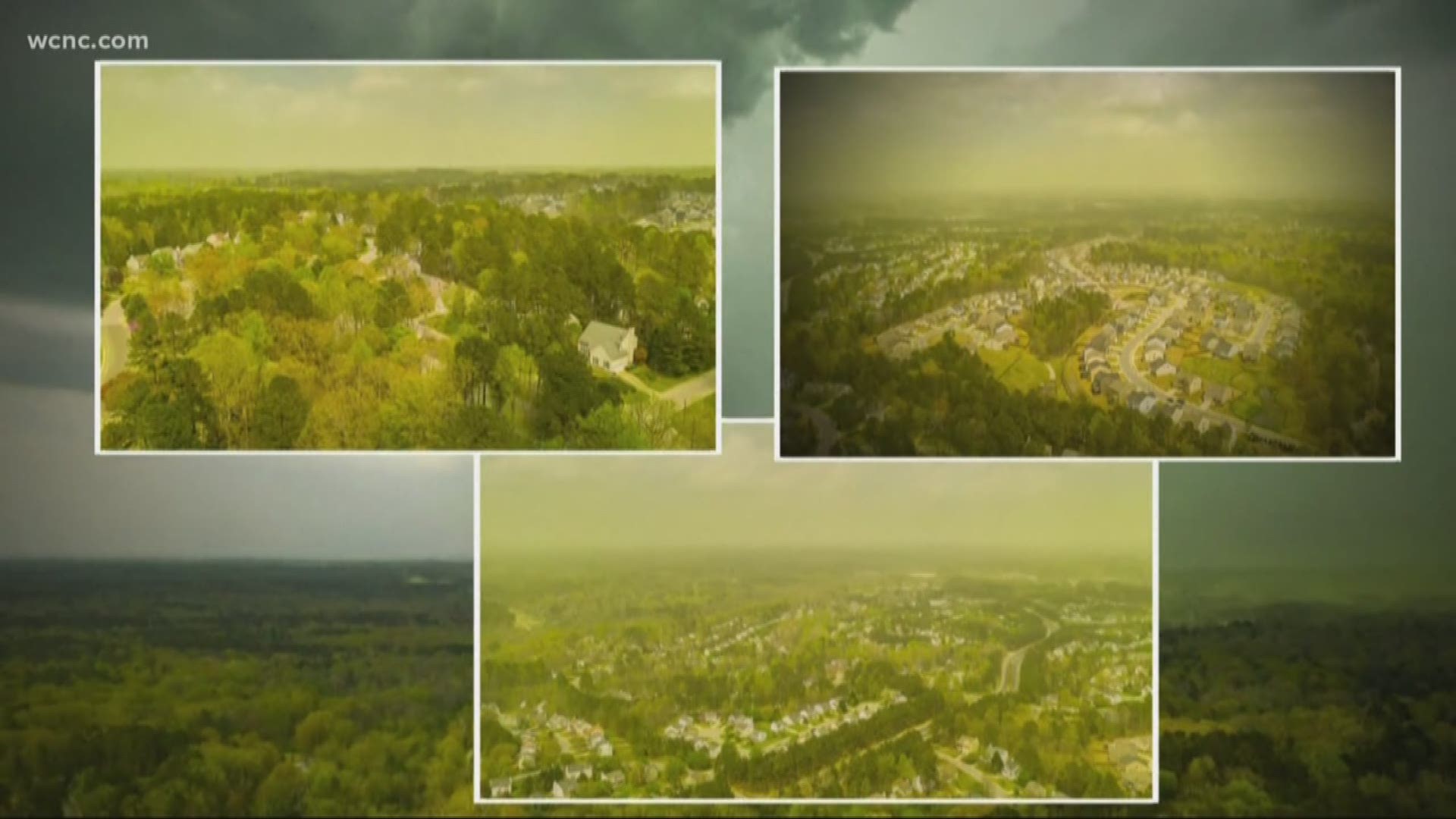 A drone captured shots of a green haze floating over the Durham area. The pollen count is the highest we've seen so far this year.