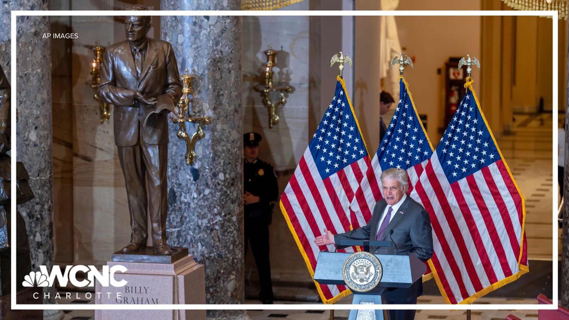 Rev. Franklin Graham reflects on his father's life and legacy at a ceremony unveiling a statue of Rev. Billy Graham at the U.S. Capitol.