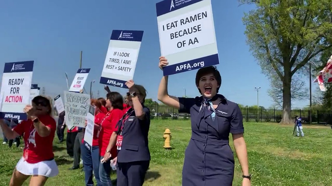 American Airlines flight attendants picketing across the US