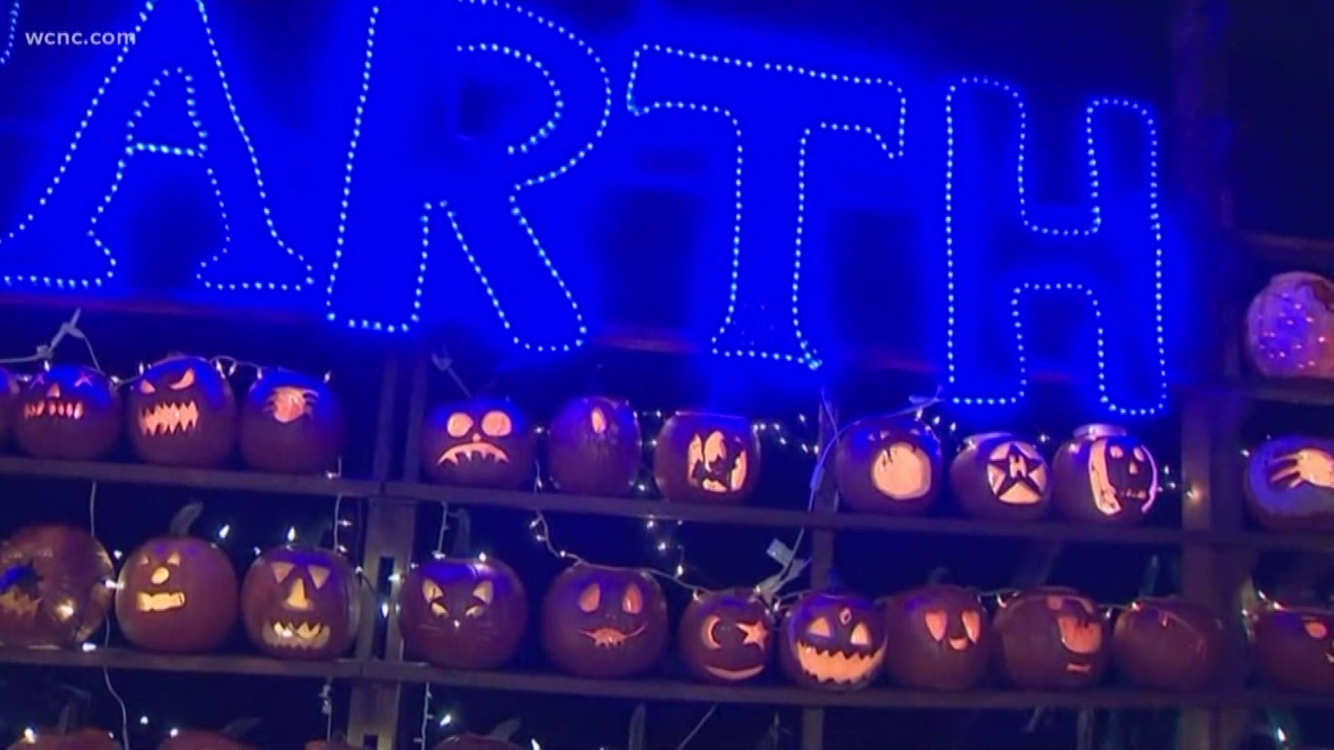 It's a Charlotte Halloween tradition; the Great Pumpkin Wall in Elizabeth, where over 100 pumpkins light up the street with a special message.