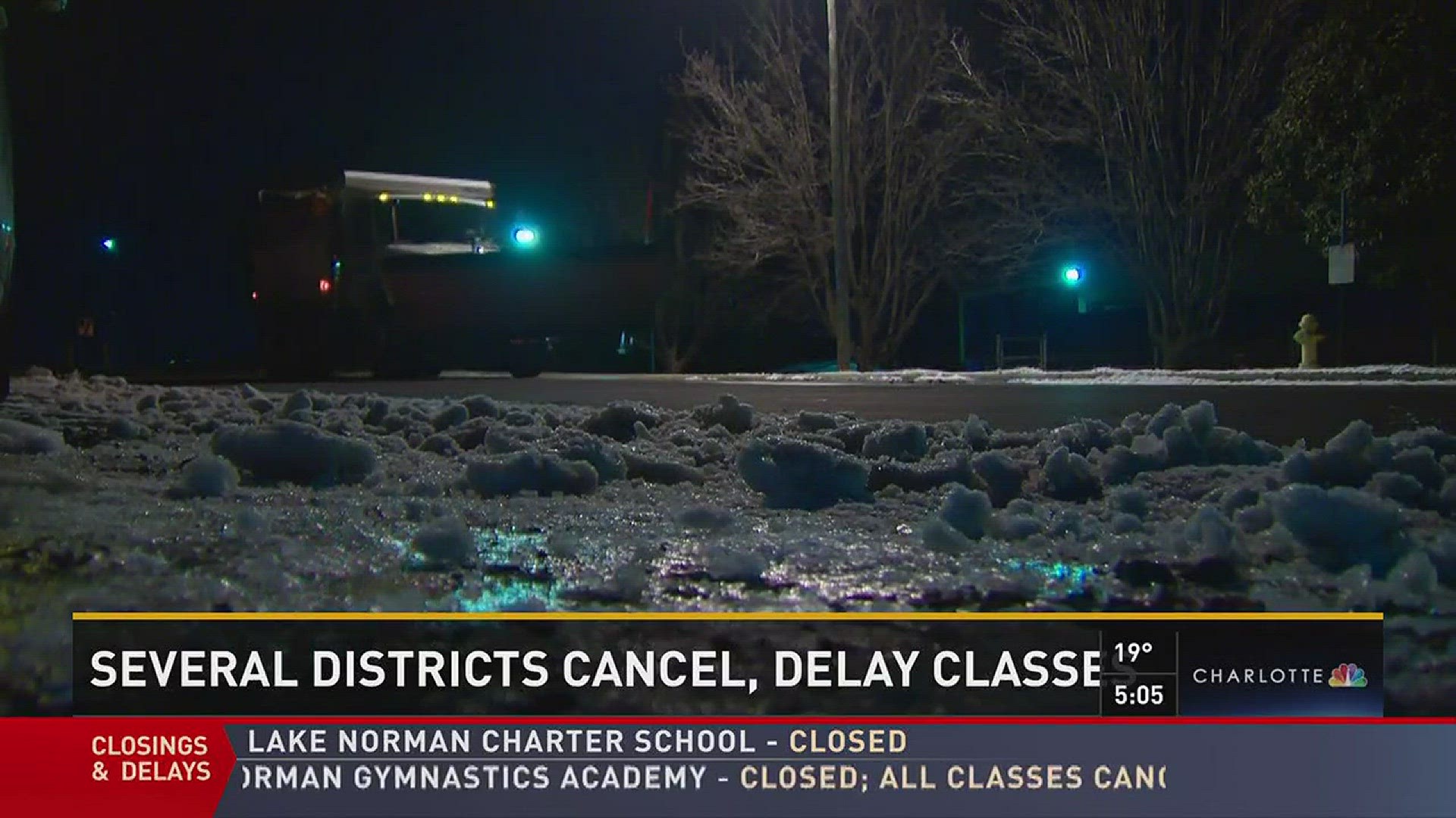 Several school districts in the Charlotte area, including Charlotte-Mecklenburg Schools, closed Monday due to icy conditions.