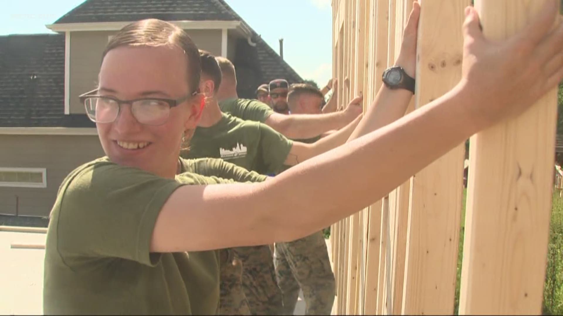 More than a dozen marines came together today to help with a special mission. They teamed up with the local nonprofit Purple Heart Homes to build a house for a marine veteran who was injured in the line of duty.