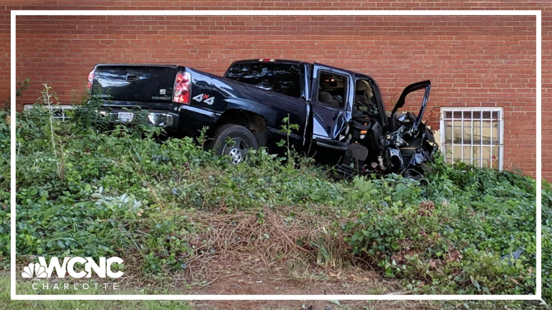 Two people were taken to a hospital to be treated for injuries after a truck crashed into a Charlotte church Friday morning.