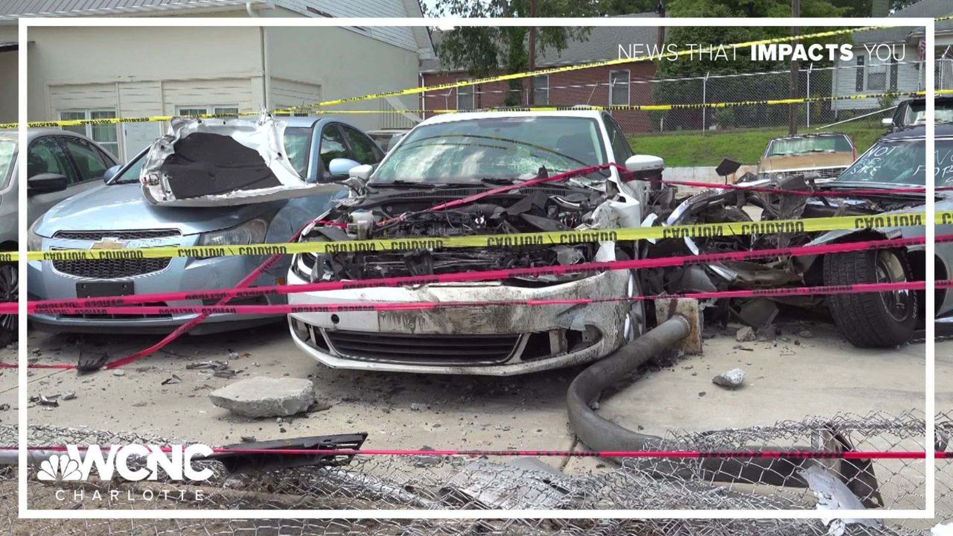 A local business owner is looking for answers after a high-speed crash damaged 5 cars at his repair shop.