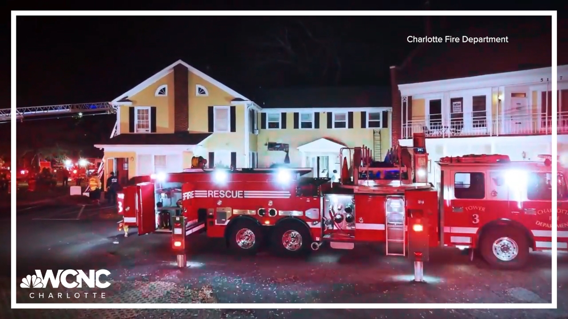 Among snow flurries, the Charlotte Fire Department battled a two-alarm building fire on Monroe Road early Tuesday.