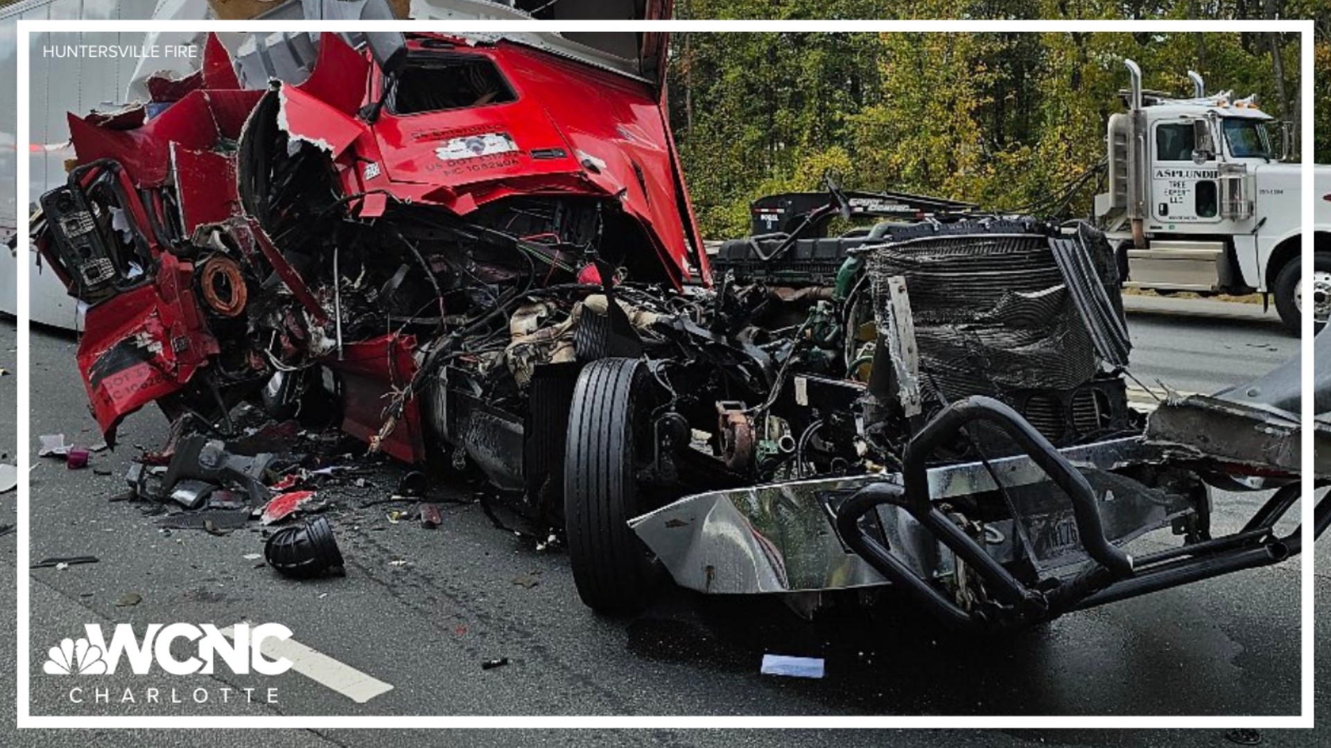 A crash with two tractor trailers shut down two northbound lanes near the Birkdale Village exit Monday afternoon.