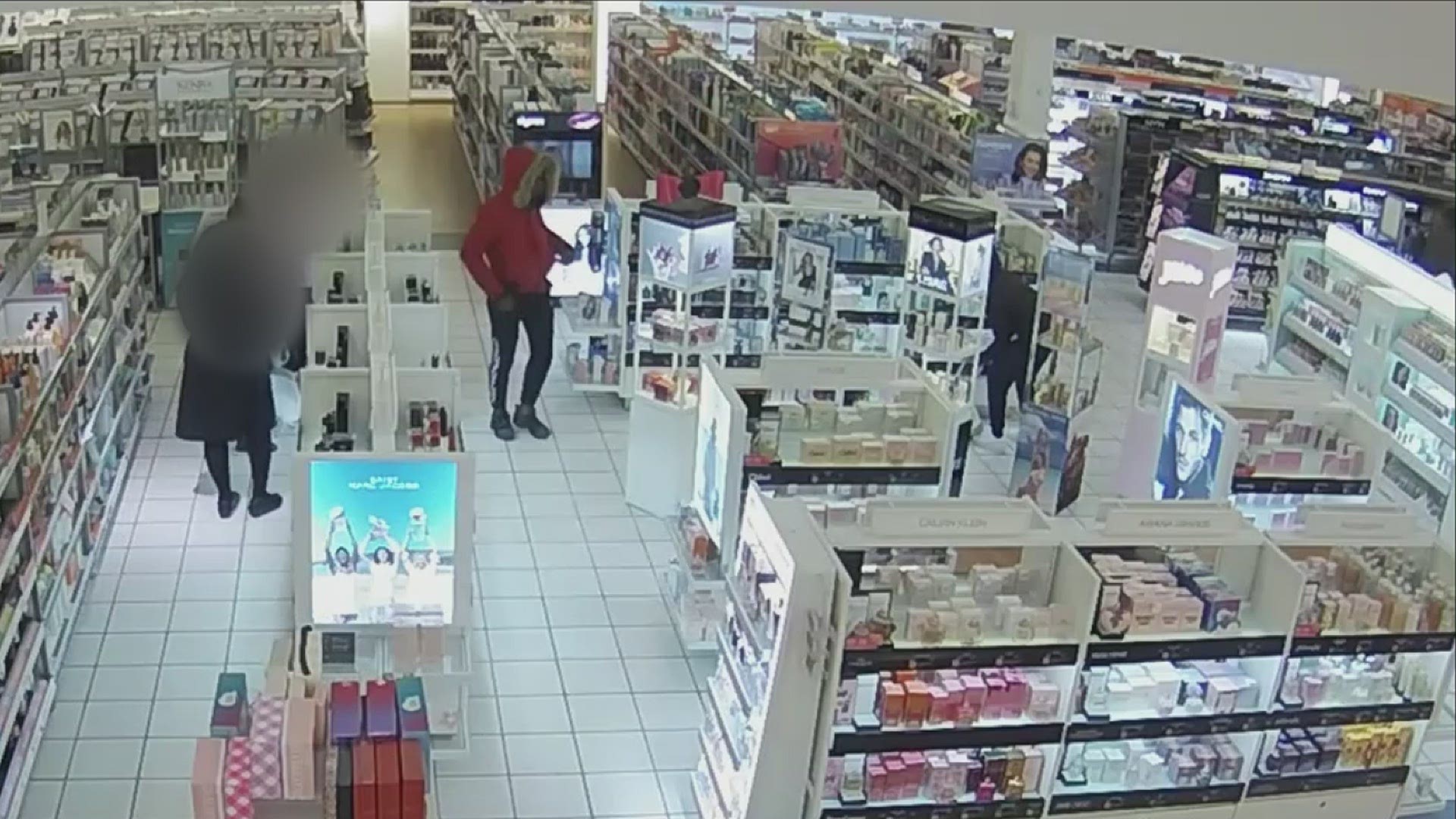 Police have shared a video that depicts several suspects who targeted a local cosmetic store and were able to steal $21,000 in merchandise in just three minutes.