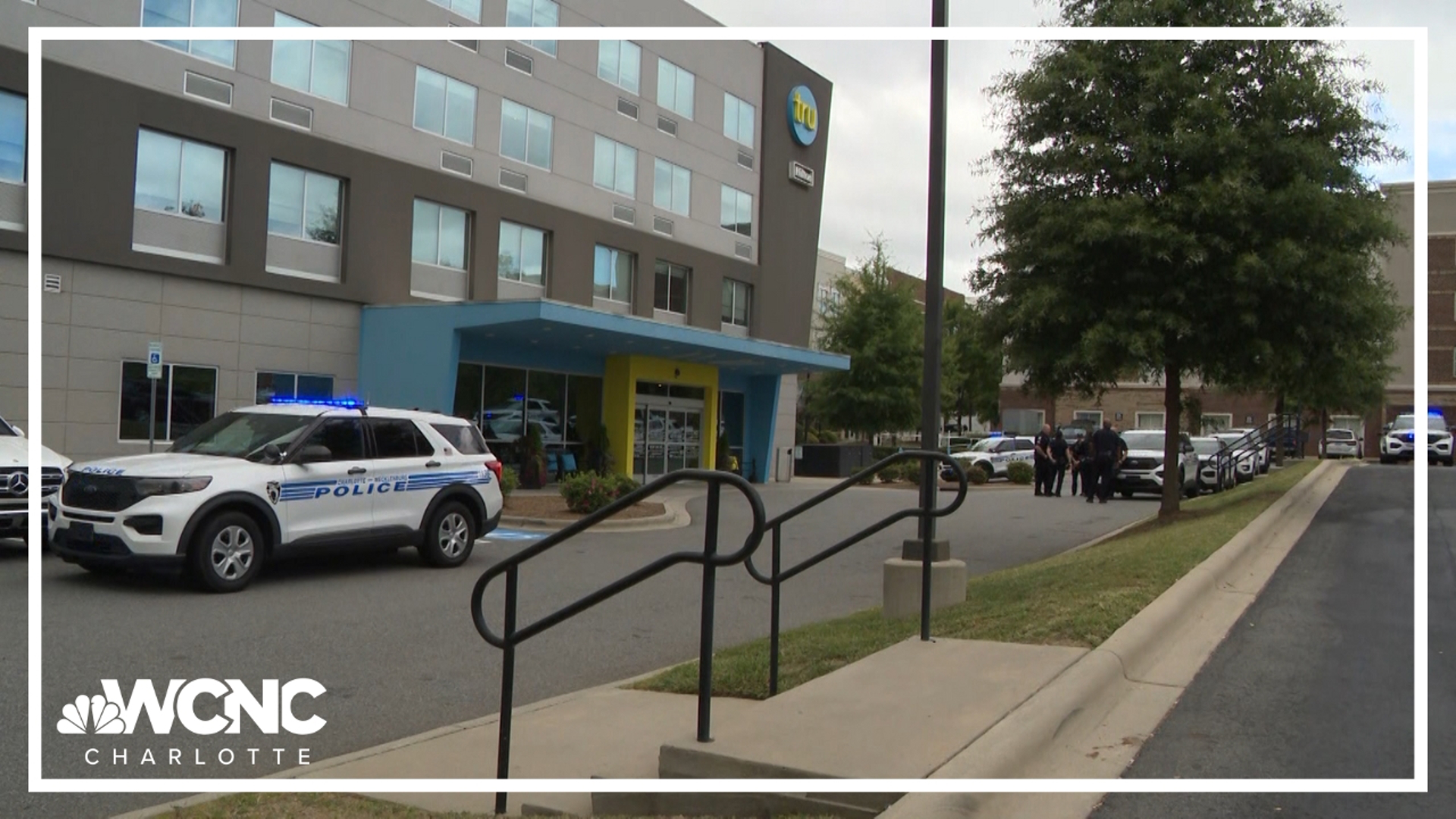 CMPD responded to the Tru by Hilton hotel on Kings Parade Boulevard and homicide investigators are investigating the incident.