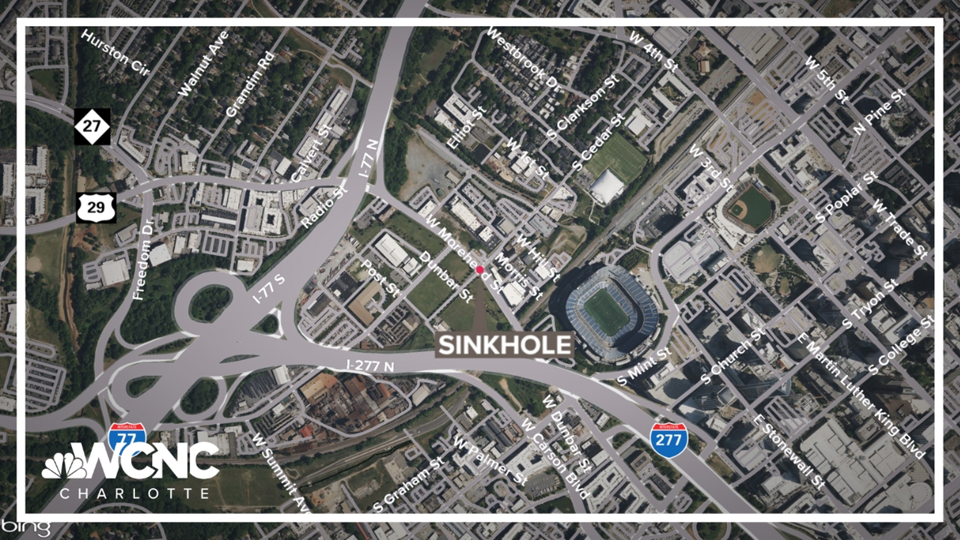 Crews are steps away from Bank of America Stadium work to repair a massive sinkhole.