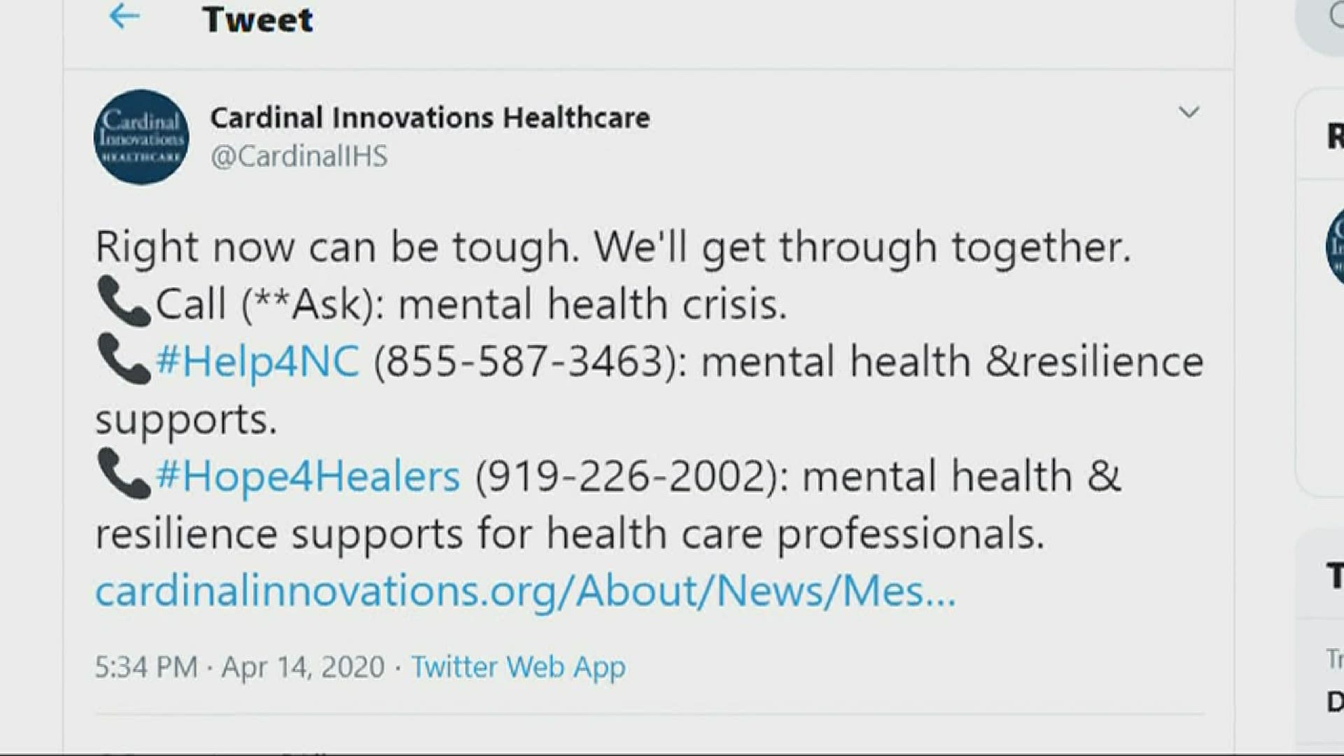 Cardinal Innovations Healthcare launched a mental health crisis hotline, ** ask, that will immediately connect callers with quick and appropriate assistance.