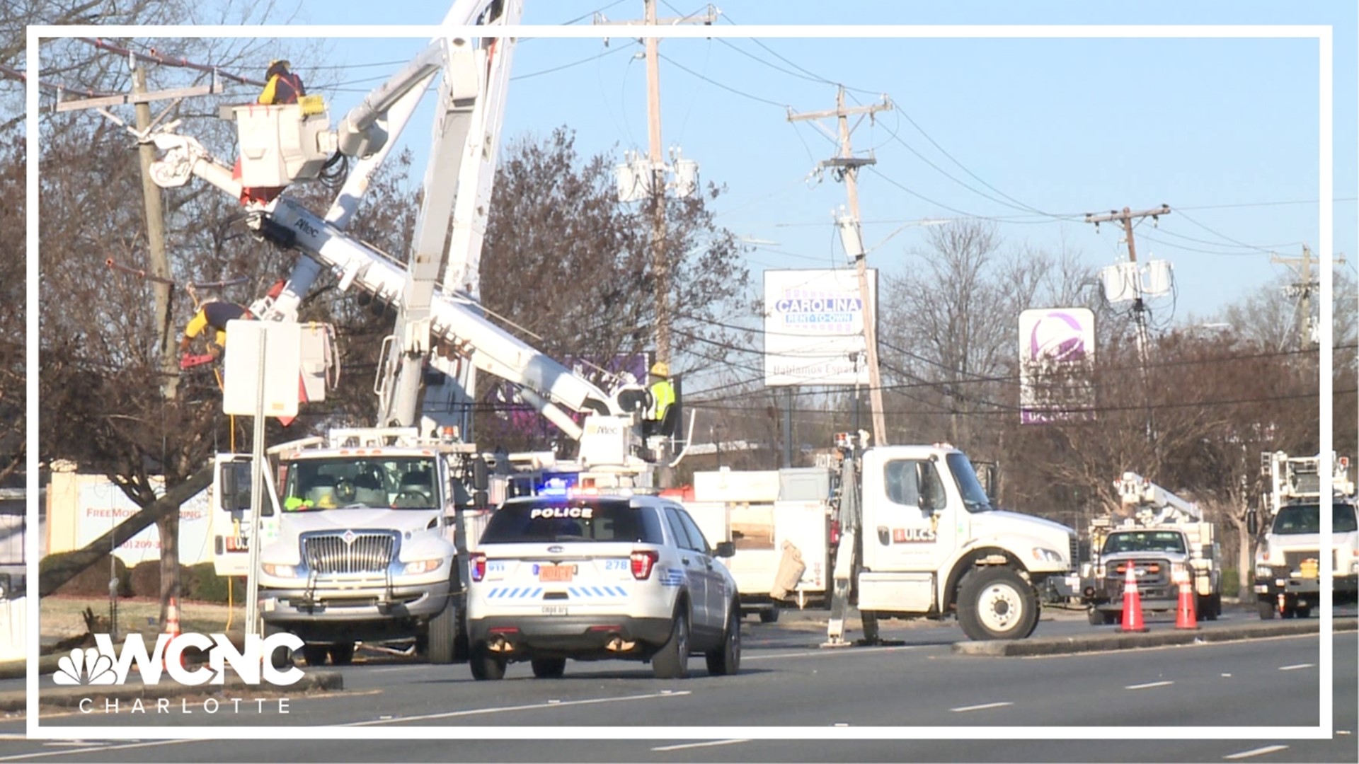 An overnight crash that took down power lines blocked a section of Freedom Drive for hours on Friday.