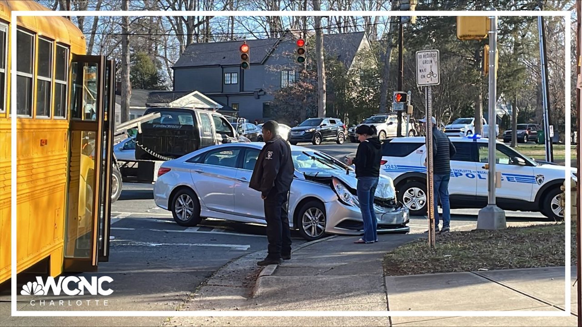 A school bus was caught up in a multi-vehicle crash on Randolph Road in Cotswold Wednesday morning. No students were injured.