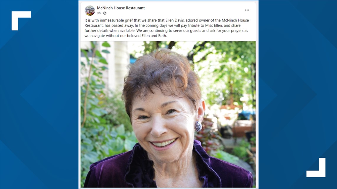 McNinch House Restaurant says owner Ellen Davis has died