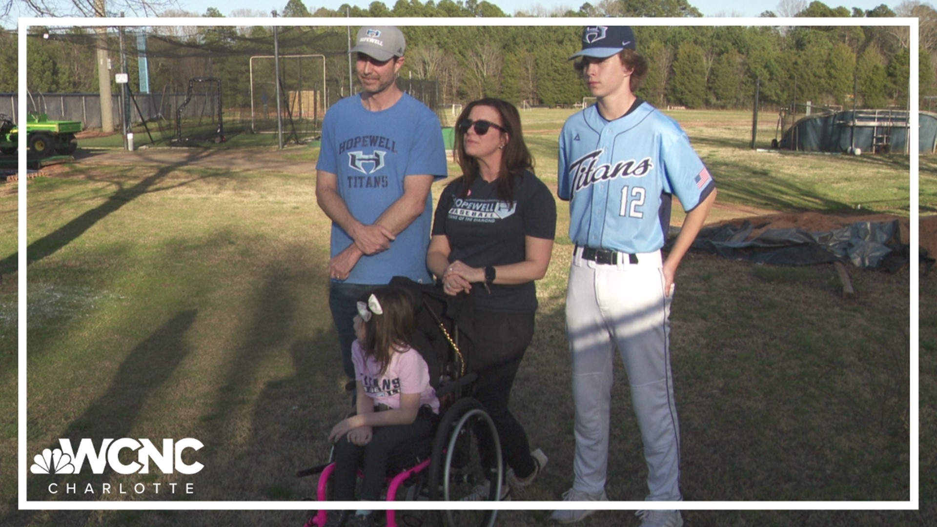 7-year-old Ella McKee threw the first pitch at Hopewell High School's baseball game Tuesday to raise awareness for Vanishing White Matter Disease.