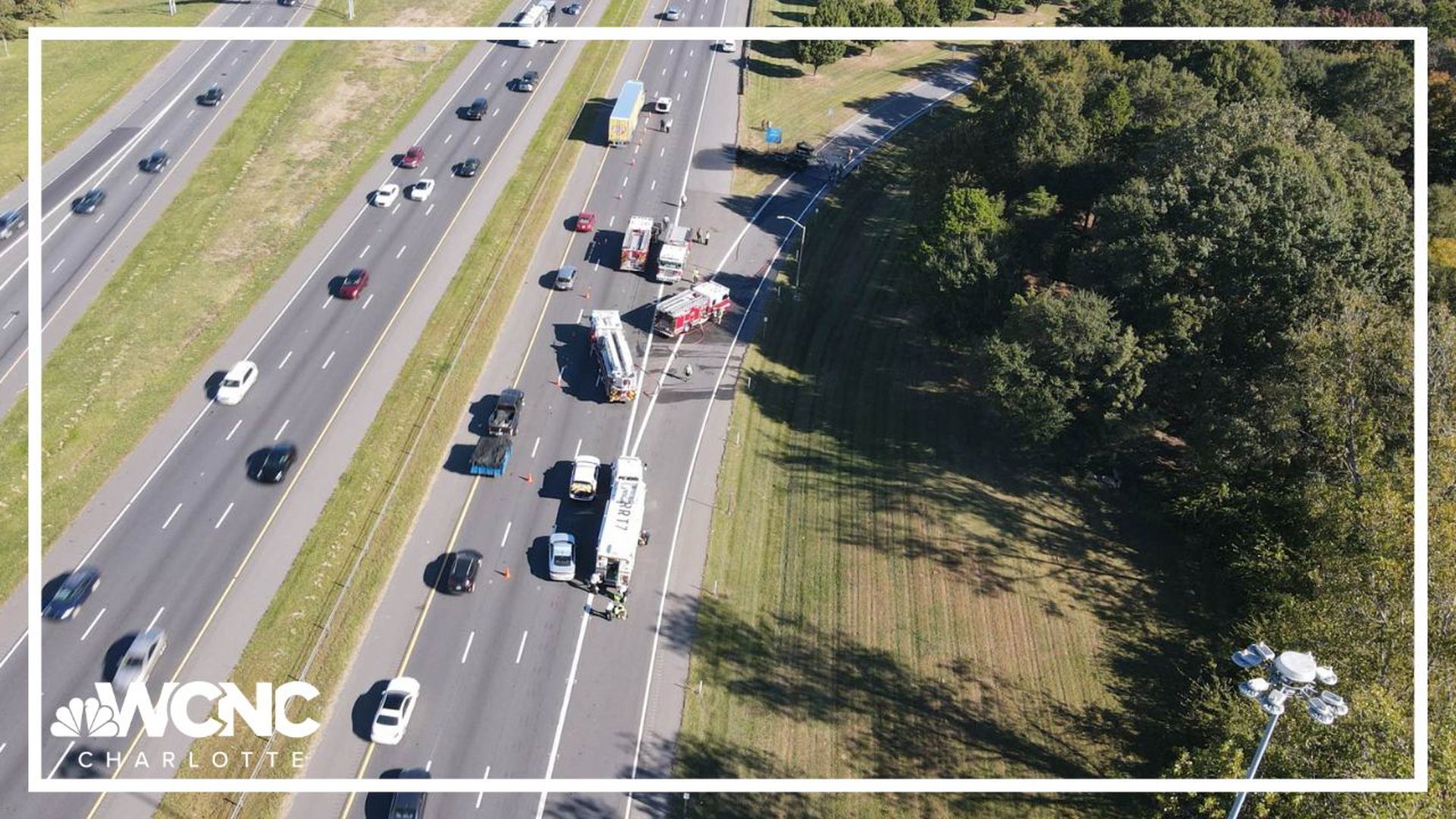 Multiple lanes of I-77 were closed for several hours when a tractor-trailer caught on fire on Saturday morning.