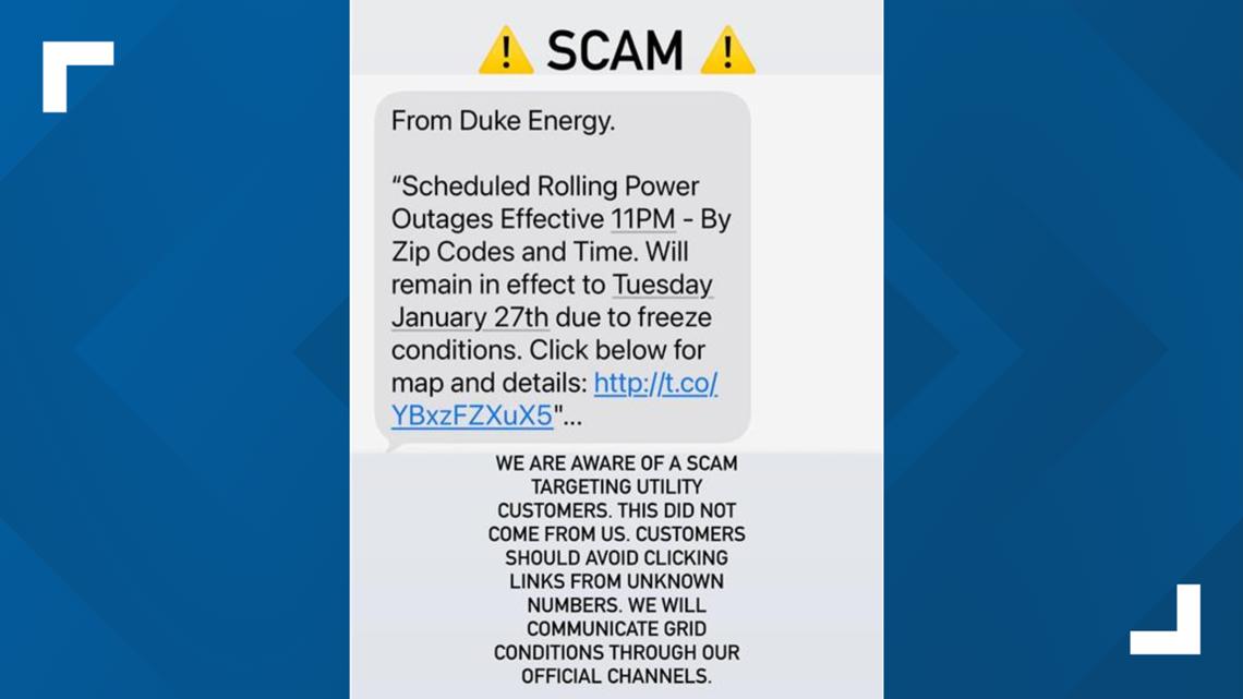 Power outage scam text claiming to be Duke Energy circulating