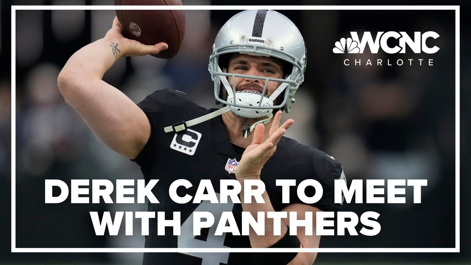 Veteran free agent Derek Carr will meet with the Carolina Panthers at the NFL combine as the team searches for its next quarterback.