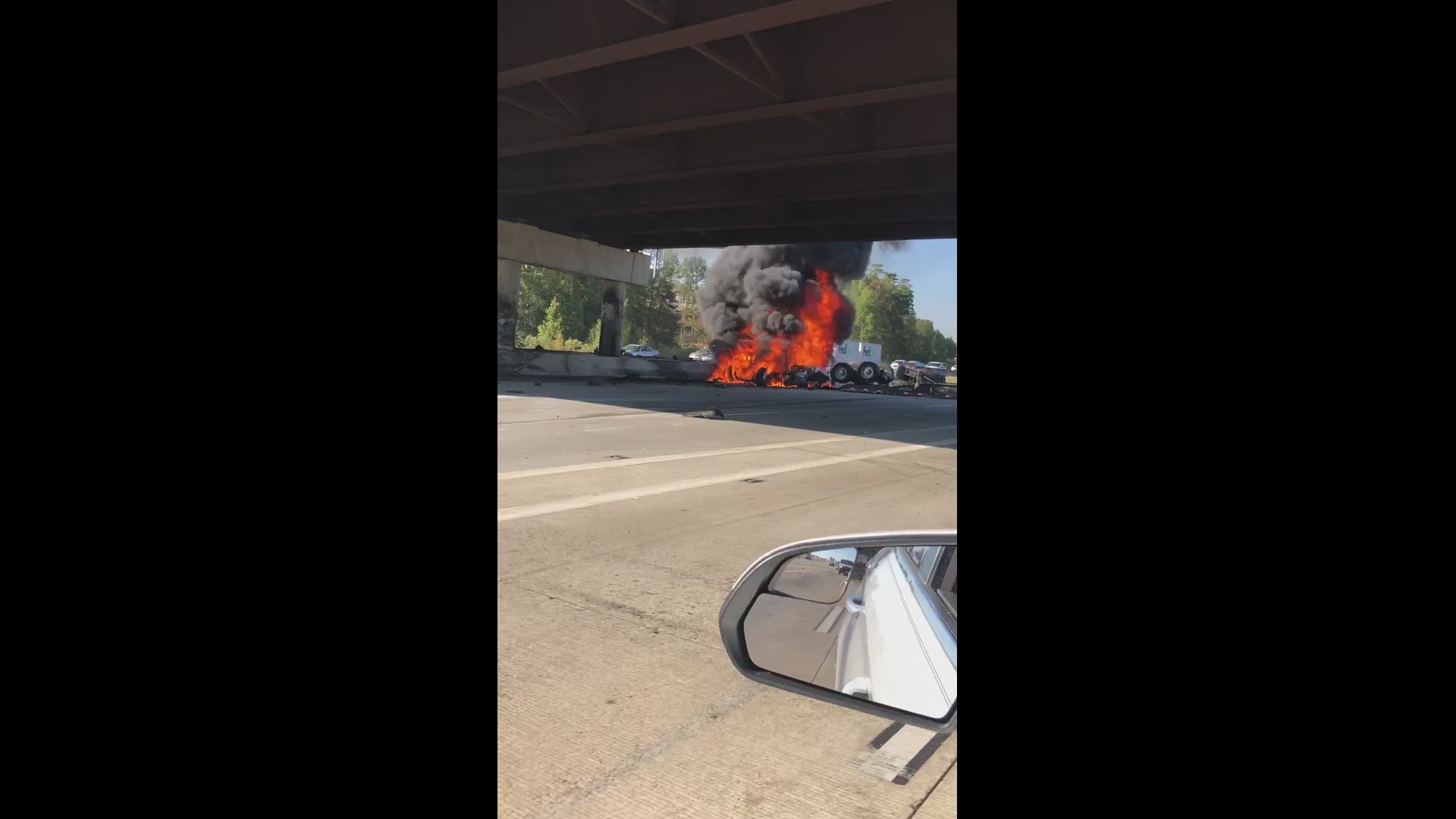 One person was killed in a fiery crash involving a tractor-trailer on I-485 near Northlake Mall Friday morning, Charlotte Fire said.