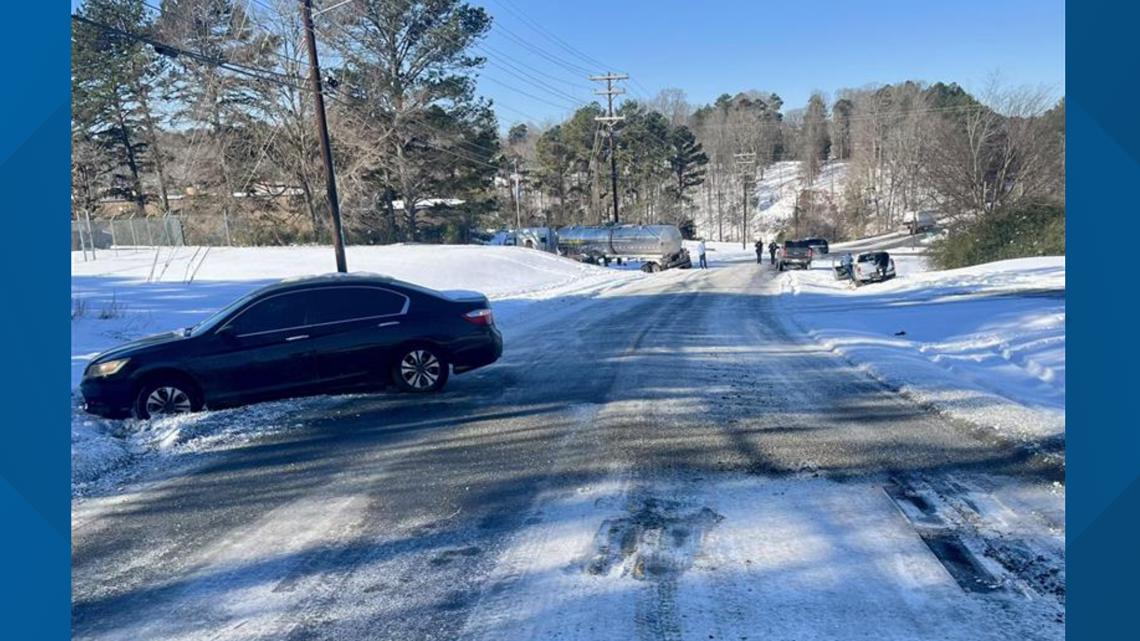Icy road leads to multiple car pileup on a Monroe road