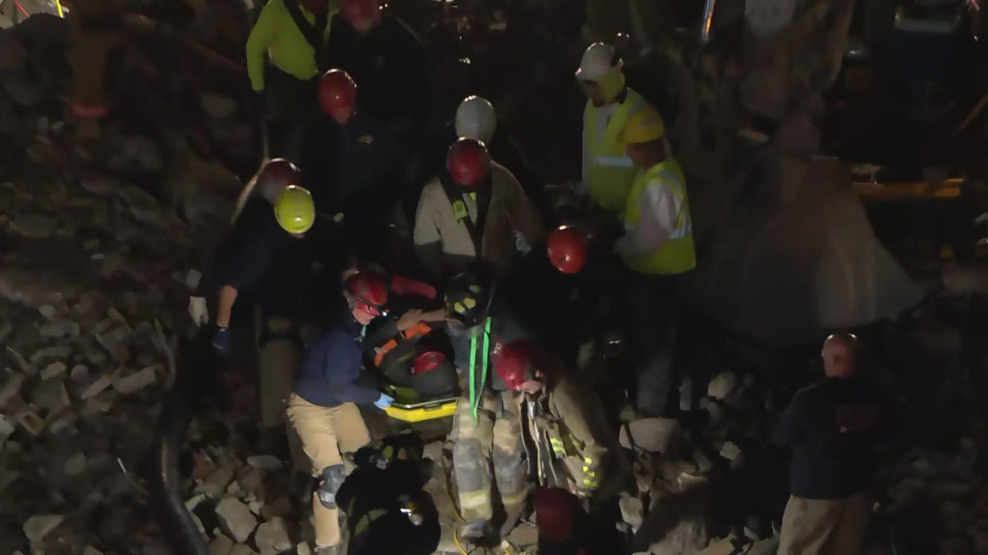 A worker trapped in rubble at a Louisville construction site Thursday is free after an hours-long rescue operation on Thursday.