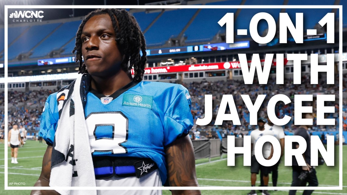 Jaycee Horn Carolina Panthers Game-Used #8 White Jersey vs. New York Giants  on September 18 2022