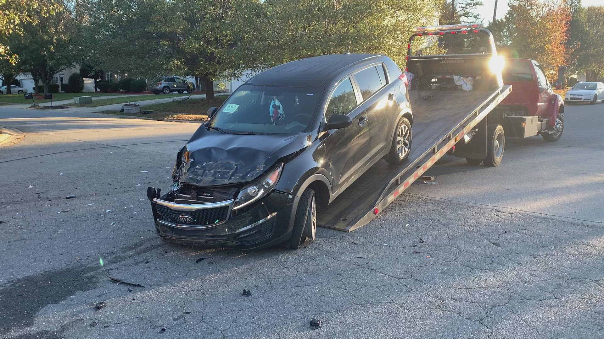 Four people were hurt in a crash involving a school bus on Dulin Creek Boulevard in east Charlotte Monday morning.