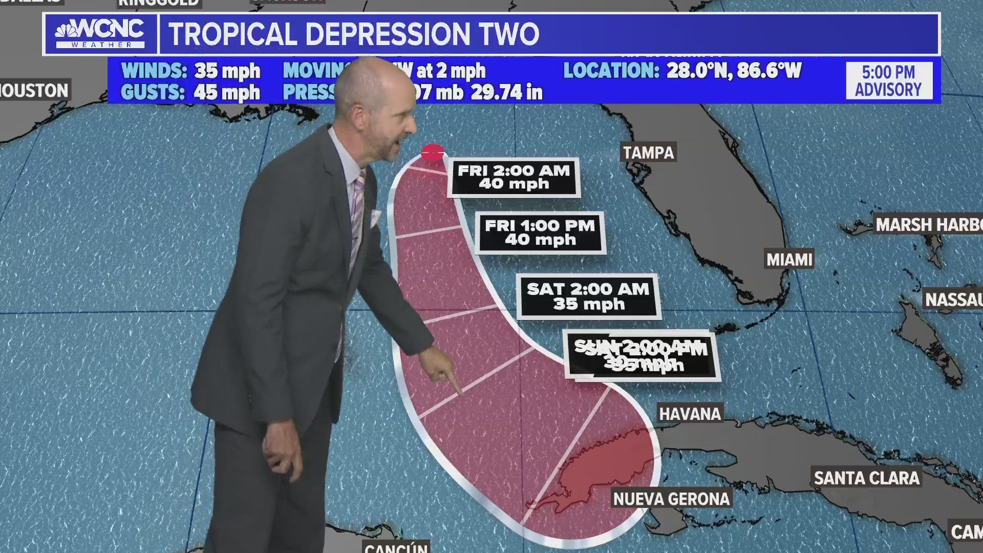Tropical Depression Two developed Thursday afternoon in the northwestern Gulf of Mexico just off Florida's coast