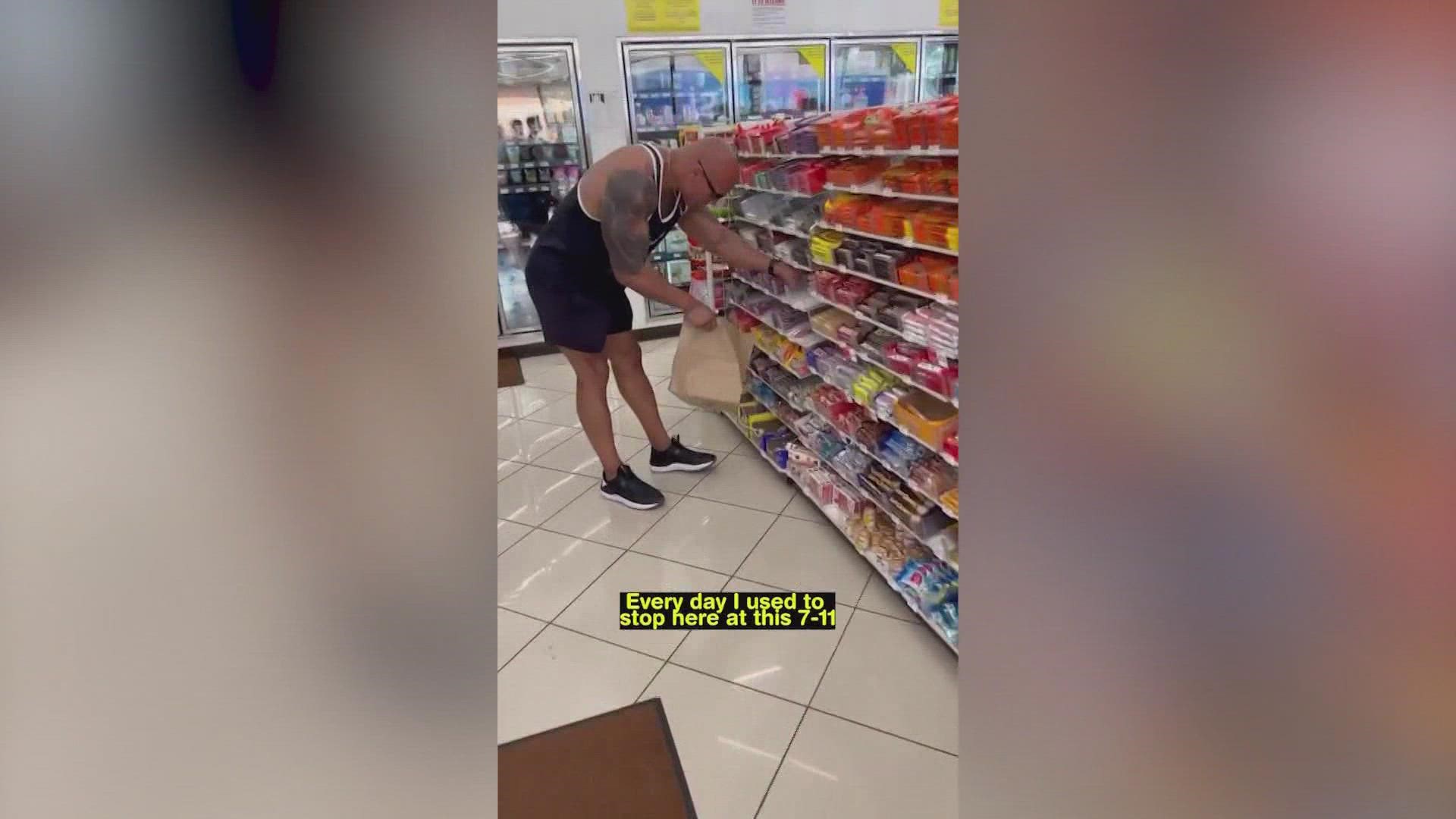 The Rock returned to his hometown's 7-Eleven where he says he'd steal a king-sized Snickers every day on his way to the gym.