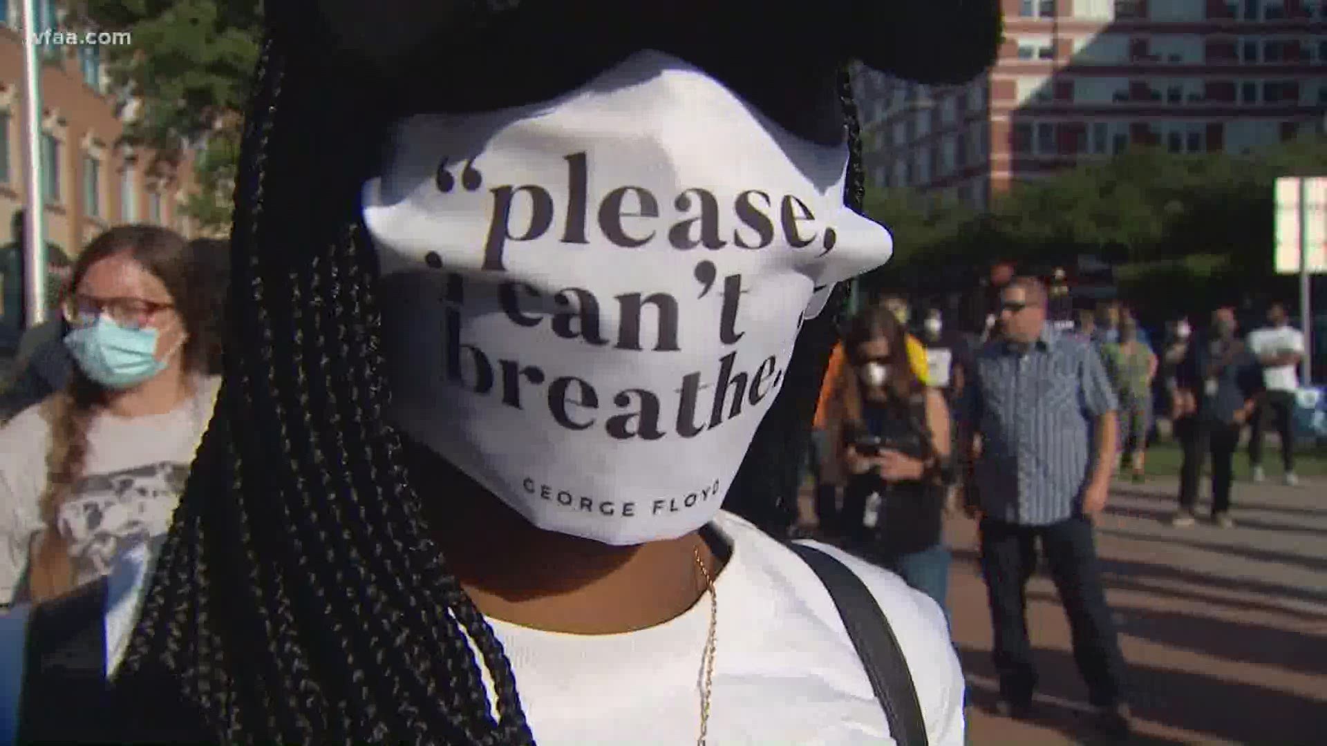 “We can’t breathe!” protesters chanted, at times taking a knee. They held a moment of silence in honor of George Floyd – a native Texan.