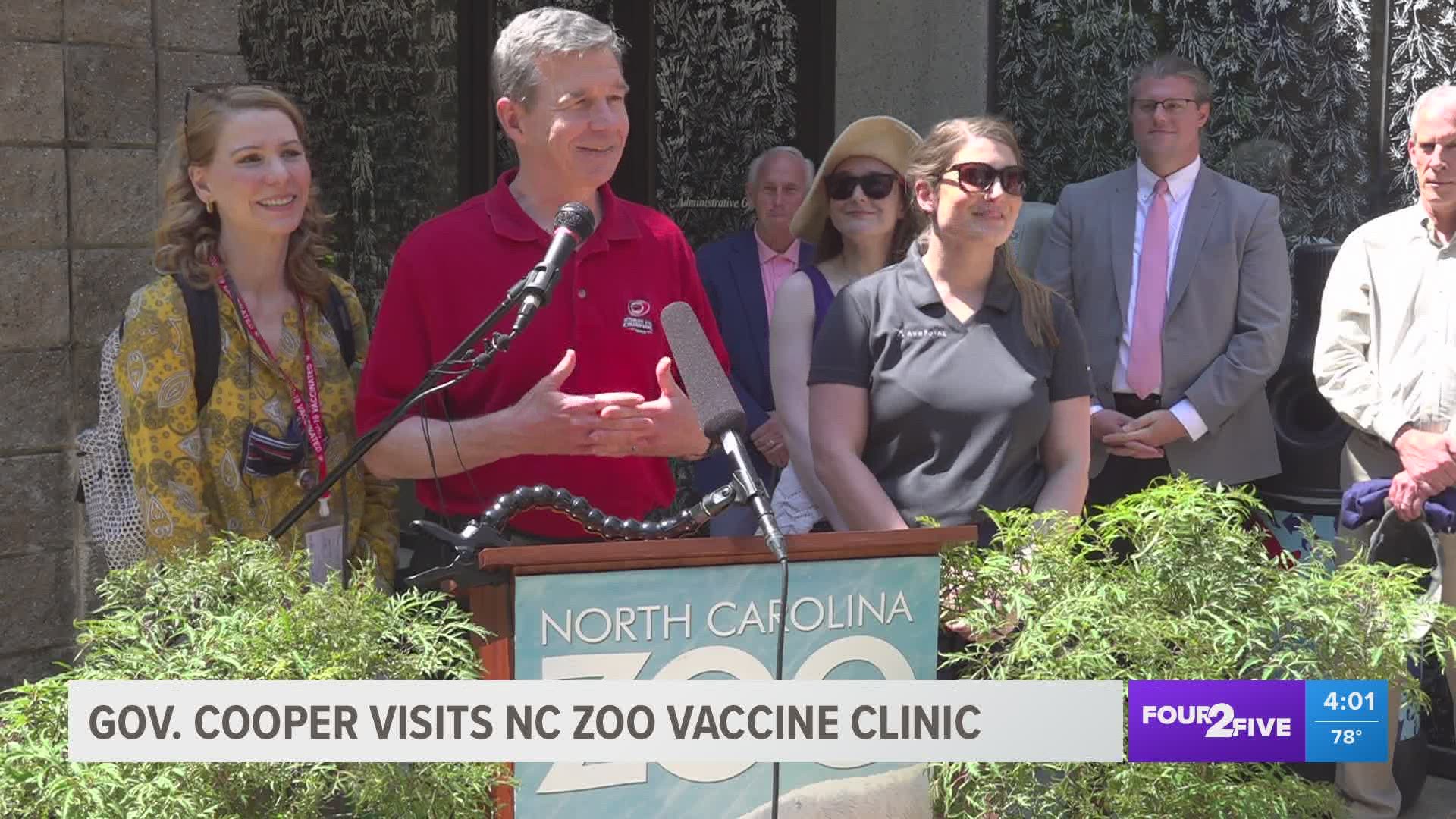 As we move toward Gov. Roy Cooper's goal of 66% of NC adults being fully vaccinated by June 1, he was at NC Zoo visiting the walk-in vaccination clinic.