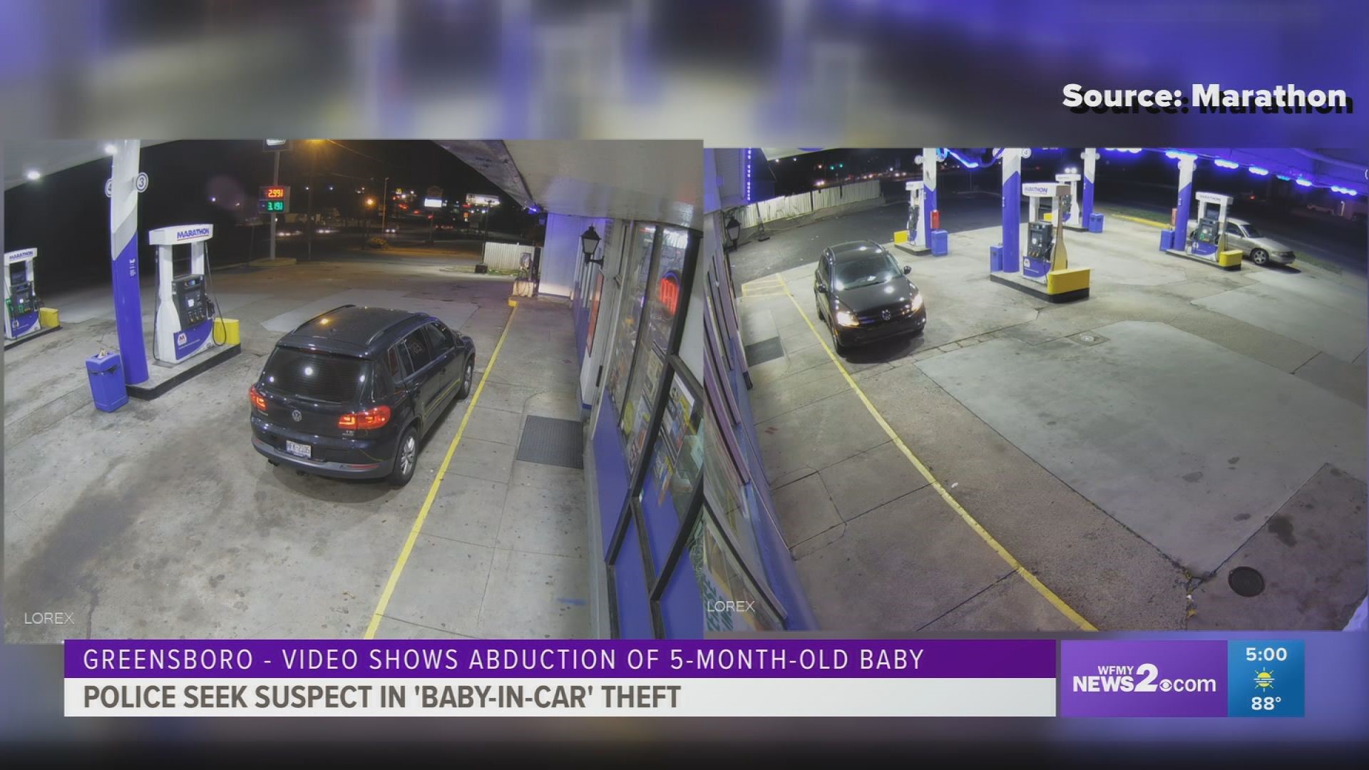Police said a 5-month-old girl was in an SUV that was stolen from a gas station on Randleman Road.